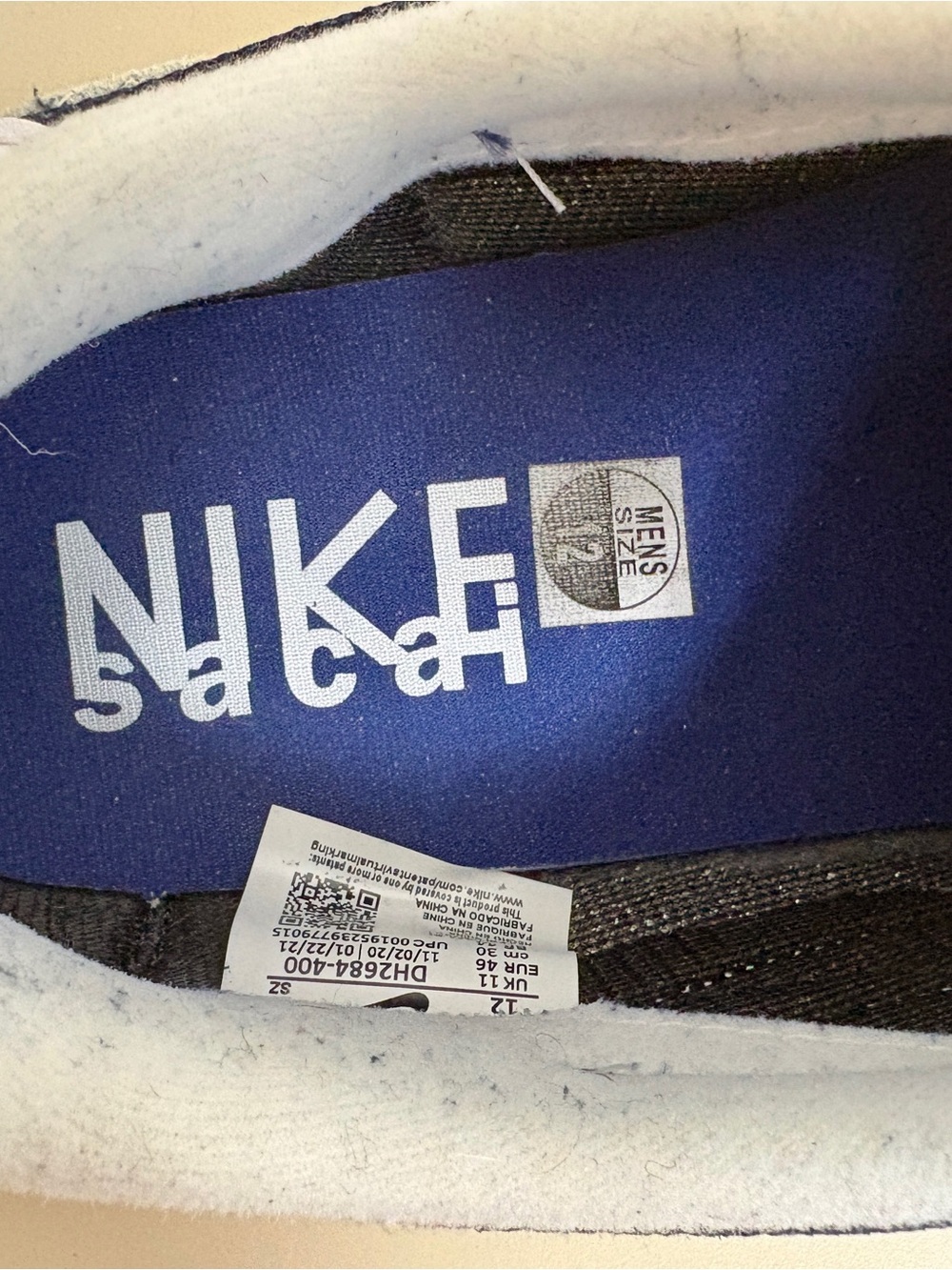 Nike Men’s Sacai Sneaker in Blue with Black Trim
